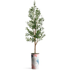 Artificial Tree in Modern Planter, Fake Olive Silk Tree for Indoor and Outdoor Home Decoration - 68" Overall Tall (Plant Pot Plus Tree)