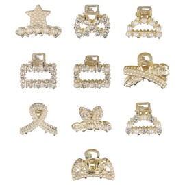 10 Piezas Pinzas para el Pelo, Horquillas de Garra Doradas con Perlas, Accesorios para el Cabello Antideslizantes y Decorativas, Hair Claw Clips para