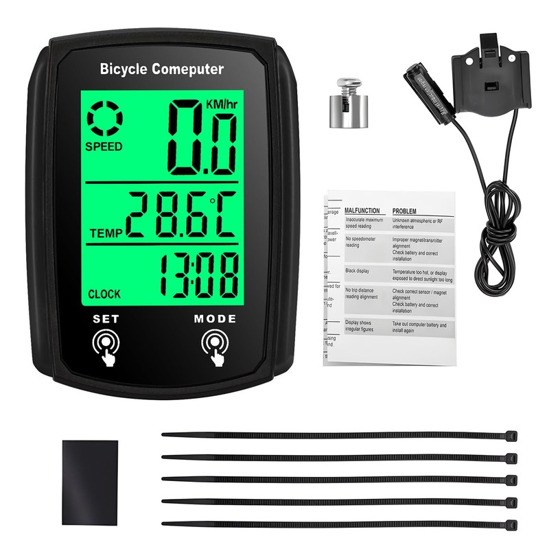 Bike Computer Universal 19 Functions IP54 Waterproof Bicycle Speedometer Odometer