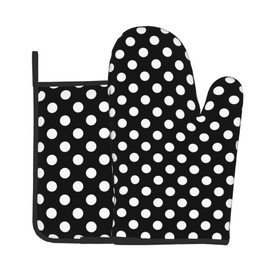 Black White Polka Dots Oven Mitts Pot Holders Set of 2, Kitchen Heat Resistant Hot Pads for Women Men Cooking BBQ Baking