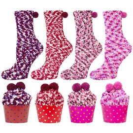 YSense Snug Gifts for Women Fluffy Socks Christmas Socks Cupcake Fuzzy Cosy Socks Bed Socks Soft Warm Thermal Socks Birthday Party Holiday Valentine's Day Gifts
