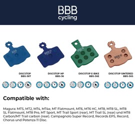 BBB Cycling Bike Disc Brake Pads 1x Pair of E-Bike Disc Brake Pad Durable Compatible with Magura MT2, MT4, MT4e, MT6, MT8 and MT8 Carbon/MT Trail Campagnolo DiscStop E-Bike BBS-36E,Green