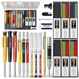 STAGEEK Architectural Mechanical Pencil 22-Piece Set 2.8mm Carpenter Mechanical Pencil Marking Pen Center Punch Marker Pencil Lead (Red, Yellow, Black) - with Case