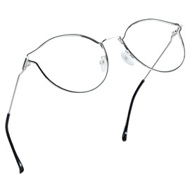LifeArt Blue Light Blocking Glasses, Anti Eyestrain, Computer Reading Glasses, Gaming Glasses, TV Glasses for Women Men, Stylish Unisex Alloy Round Frame (Black Silver, 2.00 Magnification)