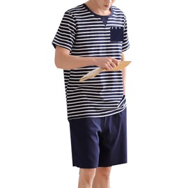 Big Boys Fashion Strips Loose Cotton Pajama Set Pants Shorts Top Sleepwear 8-17Years