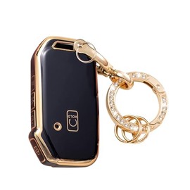 LEERLY Key Fob Cover with Anti-Lost Keychain Compatible with Kia Soul Forte Telluride K5/Seltos NIRO Sportage Sorento Optima Black