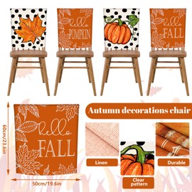 JarThenaAMCS 4Pcs Fall Chair Covers Pumpkin Maple Leaf Dot Dining Chair Slipcovers Removable Seat Protector Covers for Autumn Party Home Kitchen Hotel Restaurant Decor