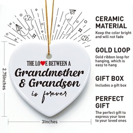 Best Grandma Gifts from Grandson, The Love Between A Grandmother and Grandson is Forever, Ornament Keepsake Sign Heart Plaque Gift for Grandma, Birthday Christmas for Grandma