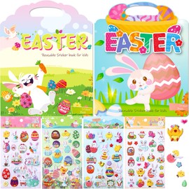 2 Pack Reusable Easter Puffy Sticker Book for Kids, Rabbit Egg Carrots Chicke,91 Foam Stickers for Easter Party Favors