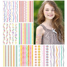 Glitter Tattoos for Kids 8 Sheets Temporary Tattoos for Girls, Glitter Flash Armband Wrist Ankle Waterproof Tattoo Stickers, Cute Party Supplies for Girls, Gifts for 3 4 5 6 7 8 9 10 Year Old Girl