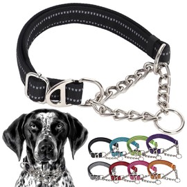 Black Martingale Collar for Dogs, Large Reflective Nylon Dog Chain Collar Adjustable Heavy Duty Dog Collar for Small Medium Large Dogs
