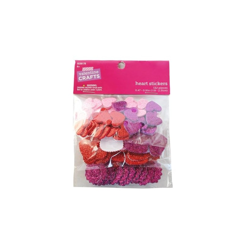 Valentine's Day Glitter Heart Stickers - Red, Pink, Purple -