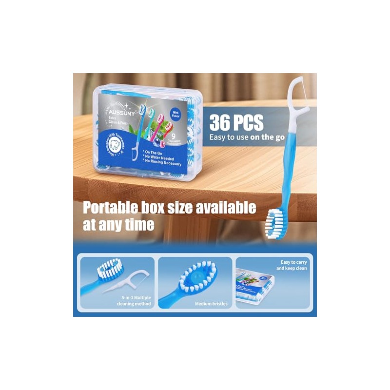 36 Pack Mini Disposable Toothbrushes – 5-in-1 Prepasted Travel Toothbrush