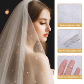 White Bridal Veil, Elegant Bridal Veil, Women's Veil, Short Veil with Comb, Soft Tulle Bridal Veil, White for Wedding, Marriage Proposal, Stag Party, Photo Shoot, White-a
