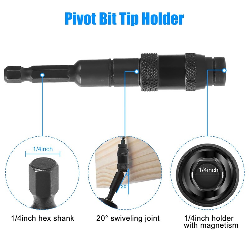 SUNJOYCO 3PCS Magnetic Pivot Drill Bit Tip Holder & 105°