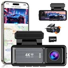 oolong Dash Cam Front and Rear, 4K+1080P Dashcam with 64GB Card,Car Dash Camera Built-in WiFi, GPS, 24 Hours Parking Monitor,G-Sensor,WDR, Super Night Vision,Parking Monitor,Loop Recording