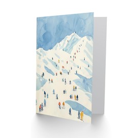 Artery8 Greeting Card Ski Winter Sport Snow Alps Travel Watercolour Blank For Him Or Her Art Holiday Card