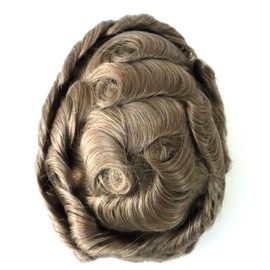 HAIR NATURE Human Hair Pieces, Toupee for Men, Human Hair Replacement Systems, 0.12mm Medium Skin Scalloped Hairline #20