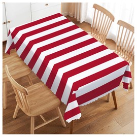 Walmsco Tablecloth Red White Striped Decor For Dining Room Kitchen Rectangular Table Cover 132 * 178cm