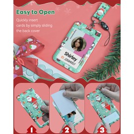 Uniclife Christmas Sliding Badge Holder Cartoon Santa ID Card Holder Retractable Badge Reel Carabiner & Removable Lanyard Strap Vertical for Women Nurse Teacher Student