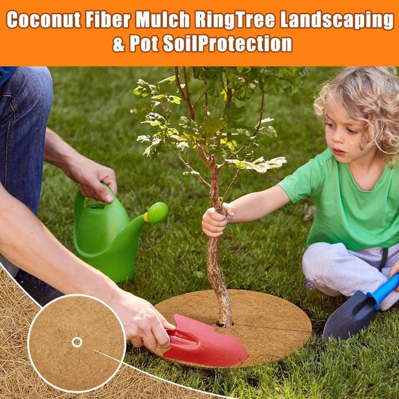 3Pack Coconut Fiber Mulch Ring, 14 Inch Coco Coir Tree