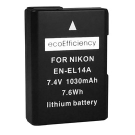 ecoEfficiency 2 EN-EL14, EN-EL14A Batteries + Dual Battery Charger for Nikon D3500, D3100, D3200, D3300, D3400, D5100, D5200, D5300, D5500, D5600, DF, Coolpix P7000, P7100, P7700, P7800 DSLR Cameras