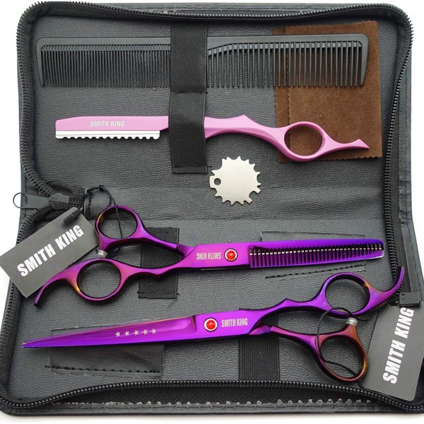 7.0 Inches Professional Hair Cutting thinning Scissors Set with Razor (Violet)