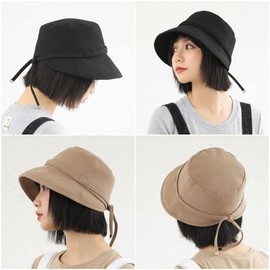 Qzkouma DJBY-81 Women's UV Protection Hat Bucket Hat UV Protection Sun Protection Bucket Hat, Foldable, Cotton, Small Face Effect, Actress Hat, Black