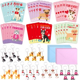 Fancy Land 30 Pack Valentines Cards Classroom Kids Dogs Puppy Valentines Day Cards with Keychains Valentine Gift Set Exchange Boys Girls Goody Bag Favors
