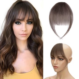 Silk-co Hair Bangs Clip in #02 Dark Brown One Piece Fringe Light Bangs Remy Human Extensions Thin Front With Temples