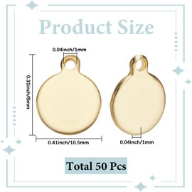 SUNNYCLUE 1 Box 50Pcs Stamping Tag Charms Gold Disc Charms Blank Stainless Steel Flat Round Circle 8mm Smooth Polished Pendants for Jewellery Making Accessories Crafting DIY Necklace Bracelets Adult