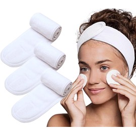 Spa Facial Headband Make Up Wrap Head Terry Cloth Headband, 3Pcs Spa Facial Headbands Terry Cloth Stretch Make Up Wrap, Make Up Wrap Head Terry Cloth Headband, Soft Microfiber Face Wash Headband (White)