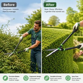 29.9" Hedge Shears for Garden Trimming – Carbon Steel Blade Clippers with Comfort Grip Handles for Shrubs