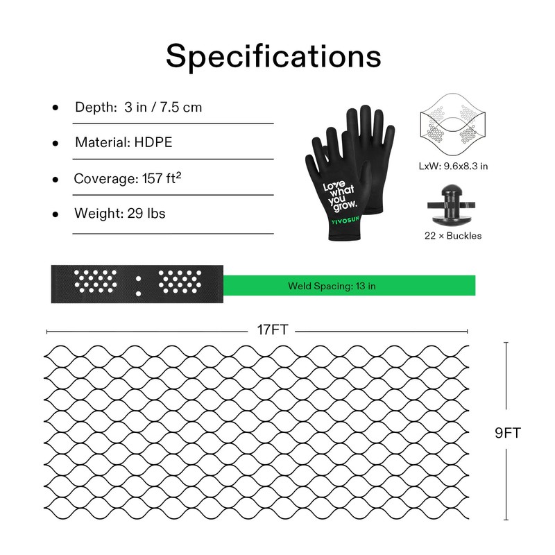 VIVOSUN 3’’ Depth Ground Grid, 9x17 ft, High-density HDPE Geo