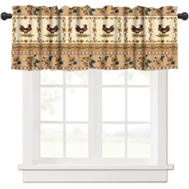 Yearn Jear Rustic Rooster Kitchen Curtain Valance,Farmhouse Country Rural Floral Window Treatment Valances for Home Bedroom Bathroom 54x18in
