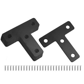 Uenhoy 20 Pcs T Shape Flat Mending Plates 50mm x 50mm (2" x 2") T Corner Braces T Bracket Connector Fixing Repair Plates for Furniture, Black