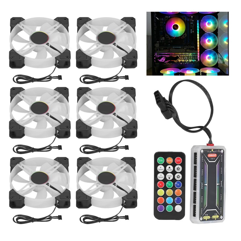 6pcs Computer Case Fan 120mm Ultra Quiet Adjustable Color RGB