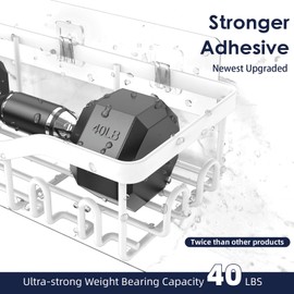 NESOMI Shower Caddy Adhesive Shower Organizer 7-Pack, Rustproof Stainless Steel Bathroom Shelves, Large Capacity No-Drill Rack Storage Accessories with Soap Dish Toothbrush Holder Hooks (White)