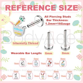 BodyAce 16G Easter Labret Studs Lip Bars, Stainless Steel Flat Back Earrings for Women, Cute Helix Tragus Piercings Easter Eggs Bunny Medusa Jewellery [BL:8mm]