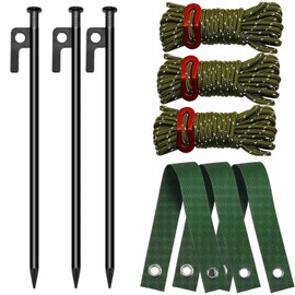 Heavy Duty Tree Stake Kit,11.8" Steel Stakes for Young Trees, Anti-Wind Support & Straightening Anchor with 3 Stakes, 13.12 ft Rope, and Tree Straps