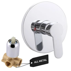 Shower Valve Handle, Bathroom Shower Mixer Valve Kit, Wall Mount Rough-in Tub Shower Control Valves Round 1 Way Single Function, Female Thread, Polished Chrome
