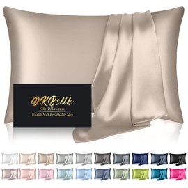 Silk Pillowcase for Hair and Skin, Mulberry Silk Pillow Cases Standard Size, Anti Acne Cooling Sleep Both Sides Natural Silk Satin Pillow Covers with Hidden Zipper, Gifts for Women Men, Champagne