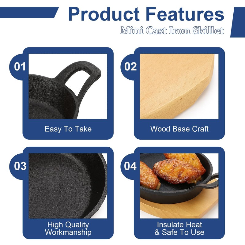 4 Sets Mini Cast Iron Skillet, 6.3 Inch Small Cast