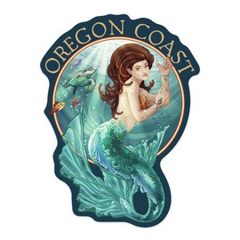 Die Cut Sticker Oregon Coast, Oregon, Mermaid, Contour Vinyl Sticker 1 to 3 inches (Waterproof Decal for Cars, Water Bottles, Laptops, Coolers), Small