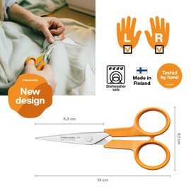Fiskars Classic 1075057 Handicraft Scissors, Right and Left-Handed, Total Length: 13 cm, Improved Ergonomic Handle, Rustproof Steel Blade/Plastic Handles, Orange