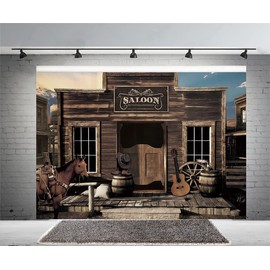 10x8ft Large West Saloon Backdrop Western Wooden House Barn Door Photography Background,Western Cowboy Scene Setters for Western Themed Decoration Photo Booth Backdrop Background