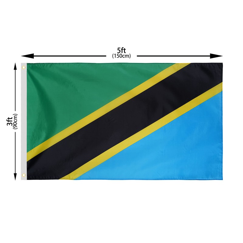 DANF Tanzania Flag 3x5 Ft Thick Polyester, Fade Resistant, Brass