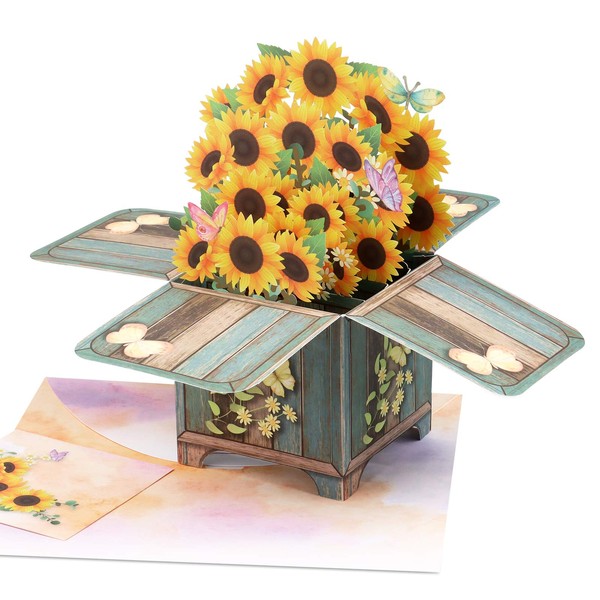 Giiffu Sunflower Bouquet 3D Pop Up Card, Handmade Popup Greeting