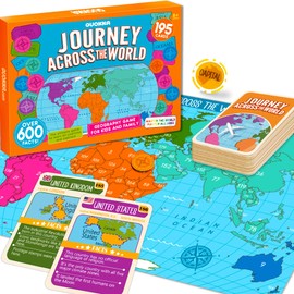 QUOKKA World Map Geography Game for Kids Ages 8-12 and Families – Learn Capitals, Flags, Facts, and Map Locations with 195 Country Cards, Chips, Board & Coin – Fun World Learning Game