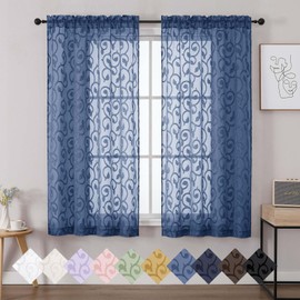 WelvetBLK Sheer Dusty Blue Curtains for Bedroom Living Room 63 Inch Length 2 Panels Set, Soft Airy Light Filtering Geometric Jacquard Clip Curtains Drapes, Modern Rod Pocket, 2Pcs 42" Wx63 L Inch